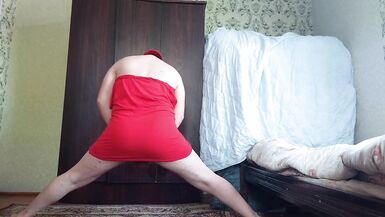 RED Mini Dress White Sexy Trans Cute Sissy Big Butt Solo Performer Crossdresser Model Cosplayer Femboy Striptease MTF - 8 image