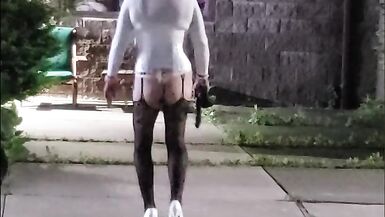 DeeDeeSlut69 Taking Her Toy as deep as she can on a park bench in public. - 4 image