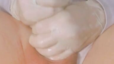 Tranny plays with her cock til she cums all over - 2 image