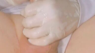 Tranny plays with her cock til she cums all over - 3 image