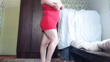 RED Mini Dress White Sexy Trans Cute Sissy Big Butt Solo Performer Crossdresser Model Cosplayer Femb - 2 image