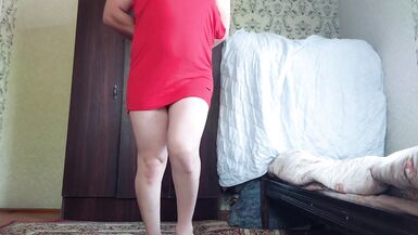 RED Mini Dress White Sexy Trans Cute Sissy Big Butt Solo Performer Crossdresser Model Cosplayer Femb - 4 image