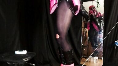 Suspension Self Bondage Sissy Maid in Chastity, Gagged and Blindfolded - 10 image