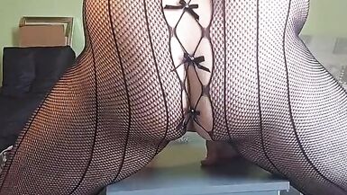 18 Gay Anal Penetration Dildo Bodystocking Chubby Shaved Big Ass Small Penis Gape - 3 image