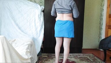 Boy to girl shemale blue skirt white legs - 2 image