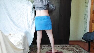 Boy to girl shemale blue skirt white legs - 6 image