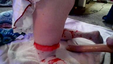 Crossdressing nurse gets machine dicked down real good!
