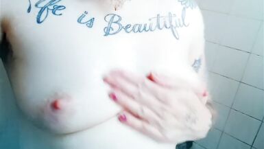 Clit Close-ups, FTM Soaps Up, Squeezes Tits Hard, Shaves Pussy, Masturbates Big Wet Clit