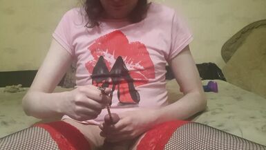 Sissy cute solo urethra sounding play with dick home - 1 image