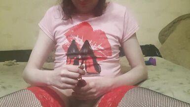 Sissy cute solo urethra sounding play with dick home - 4 image