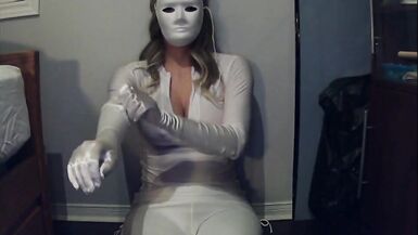Masked Girl in White Pt1! A mysterious masked girl with big tits feels herself! - 13 image