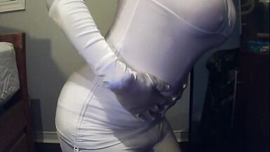 Masked Girl in White Pt1! A mysterious masked girl with big tits feels herself! - 14 image