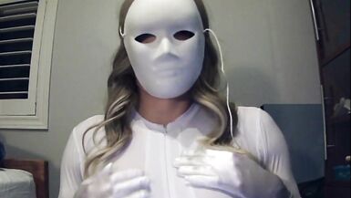 Masked Girl in White Pt1! A mysterious masked girl with big tits feels herself! - 4 image