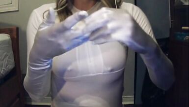 Masked Girl in White Pt1! A mysterious masked girl with big tits feels herself! - 5 image