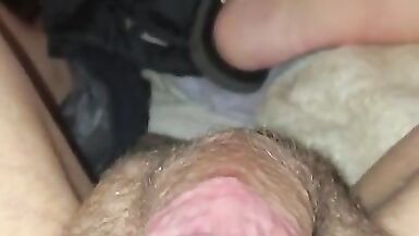 Filthy little big dick tranny slut masturbates in her own piss and cum until huge intense orgasm