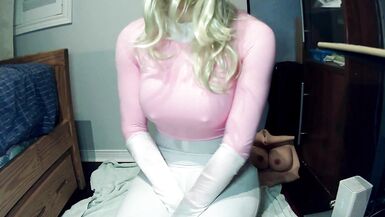 Reni's Dream! Shy masked blonde girl puts on her gloves and starts to play with herself! - 13 image