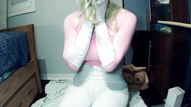 Reni's Dream! Shy masked blonde girl puts on her gloves and starts to play with herself! - 14 image
