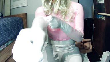 Reni's Dream! Shy masked blonde girl puts on her gloves and starts to play with herself! - 15 image
