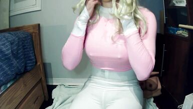 Reni's Dream! Shy masked blonde girl puts on her gloves and starts to play with herself! - 3 image