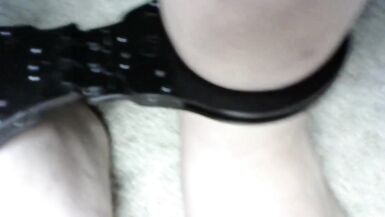 feet foot fetish bondage with hinged handcuffs vipertech on ankles - 4 image