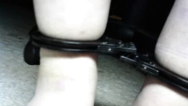 feet foot fetish bondage with hinged handcuffs vipertech on ankles - 5 image