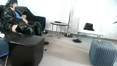 perv Latexnun is sitting on giant assplug - 10 image