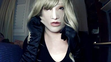 Bunny May Pt3! Female mask girl unmasks out of her bunny to double mask in May! - 1 image