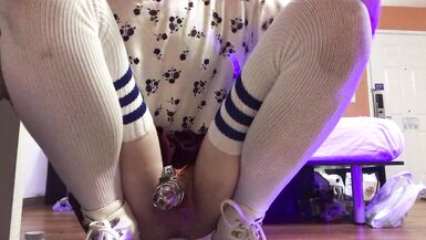 Astrid Apathy puts on Erotic Show in Thigh High Socks and Chastity - 8 image