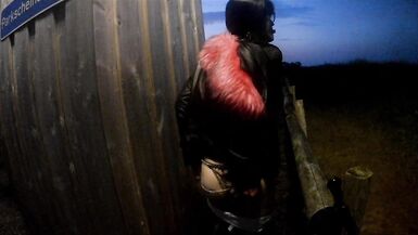 sissyslut in tight leather fucks her ass and cum in public - 14 image