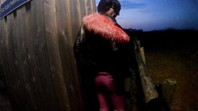 sissyslut in tight leather fucks her ass and cum in public - 15 image