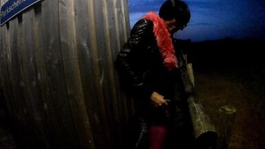 sissyslut in tight leather fucks her ass and cum in public - 2 image