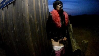 sissyslut in tight leather fucks her ass and cum in public - 4 image