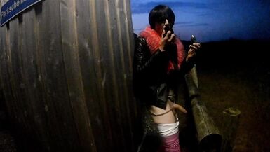 sissyslut in tight leather fucks her ass and cum in public - 5 image