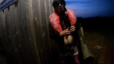 sissyslut in tight leather fucks her ass and cum in public - 6 image