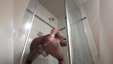 Deep body cleansing & hair shaving in the shower while masturbate 7 inch cock - 10 image