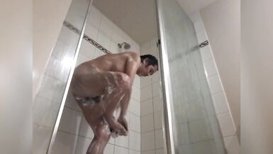 Deep body cleansing & hair shaving in the shower while masturbate 7 inch cock - 14 image