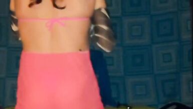 I feel so slutty in my pink bikini oiled up ready to shake and shimmy my fat ass at a beach party and tease everyone - 3 image