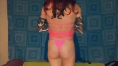 I feel so slutty in my pink bikini oiled up ready to shake and shimmy my fat ass at a beach party and tease everyone - 5 image