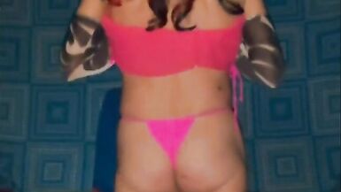 I feel so slutty in my pink bikini oiled up ready to shake and shimmy my fat ass at a beach party and tease everyone - 8 image