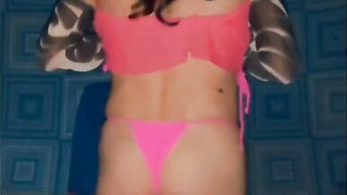 I feel so slutty in my pink bikini oiled up ready to shake and shimmy my fat ass at a beach party and tease everyone - 9 image