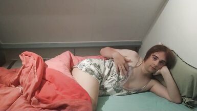 Horny femboy fucks himself and eats his own cum