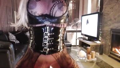 TS Melissa Glamour Play & Tease in PVC Corset - 3 image