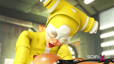 Cyberpunk sex. Hot 3d futanari plays with a sexy cuffed girl in sci-fi lab - 4 image