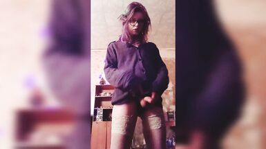 Crossdresser Self Pee Gold Rain And Cumshot - 12 image