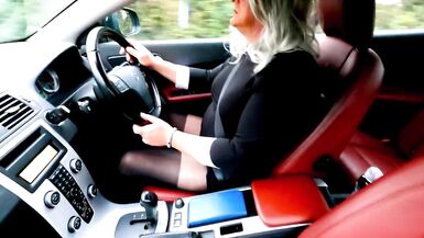 crossdresser kellycd2022 enjoying an afternoon car ride outdoor masturbating big cumshot in heels and pantyhose stocking - 2 image
