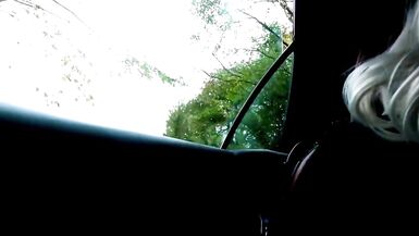 crossdresser kellycd2022 enjoying an afternoon car ride outdoor masturbating big cumshot in heels and pantyhose stocking - 4 image