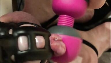 Crossdresser tries to cum in Chastity Cage