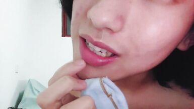 This cute makeup-free Asian ladyboy with acne loves anything smelly, such as asshole, feet,  socks and piss! - 12 image