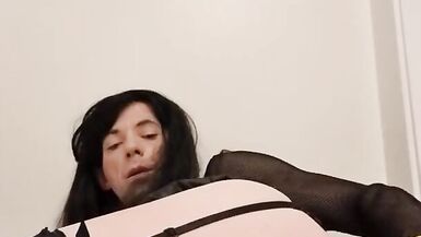 Submissive slut shemale takes a huge dildo in her gaping ass hole - 6 image