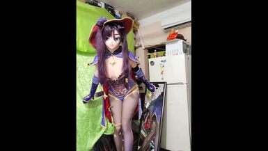 Mona genshin impact kigurumi masturbating her dick feet fetish - 1 image